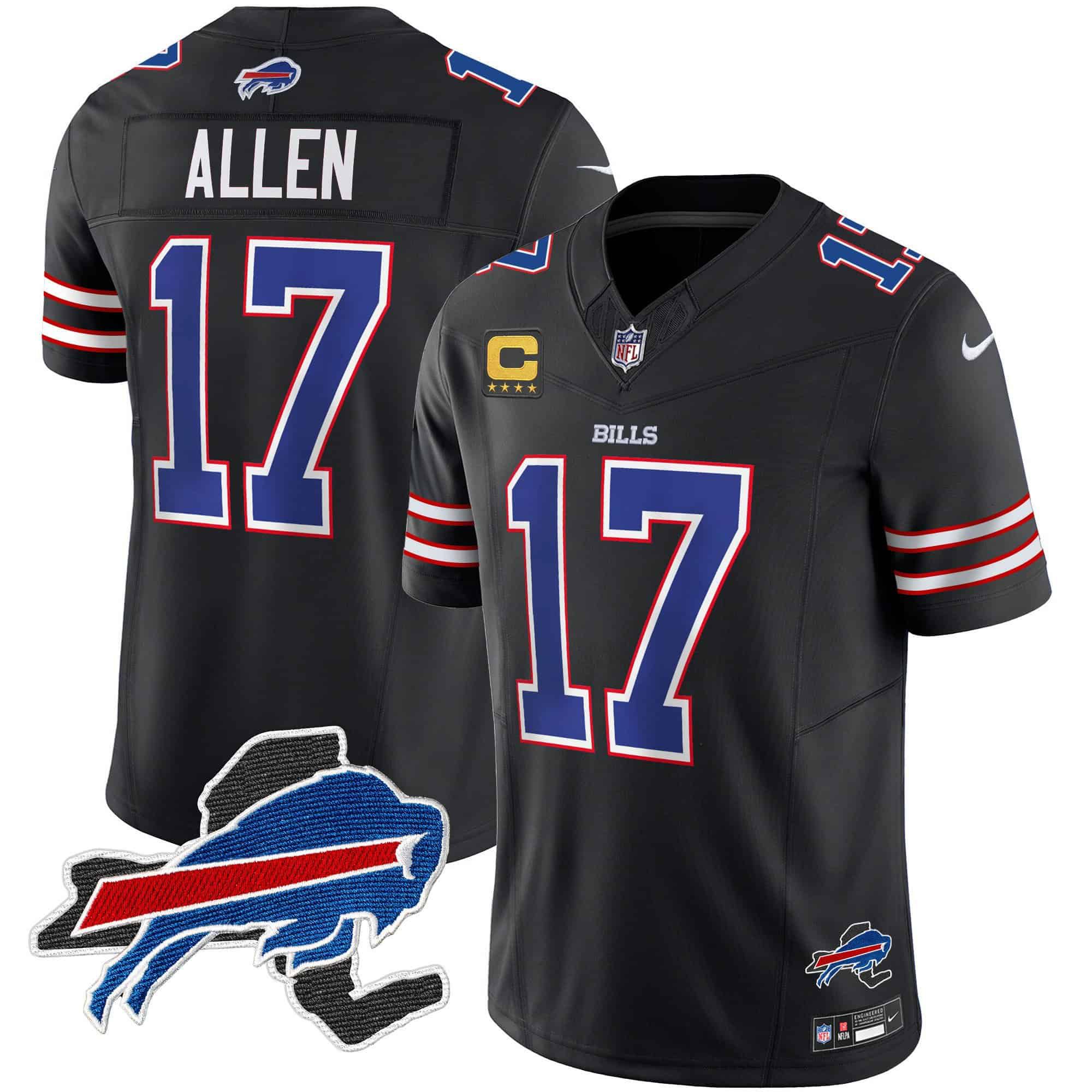 Men Buffalo Bills #17 Allen Black 2024 Nike Patch Vapor Limited NFL Jersey style 1